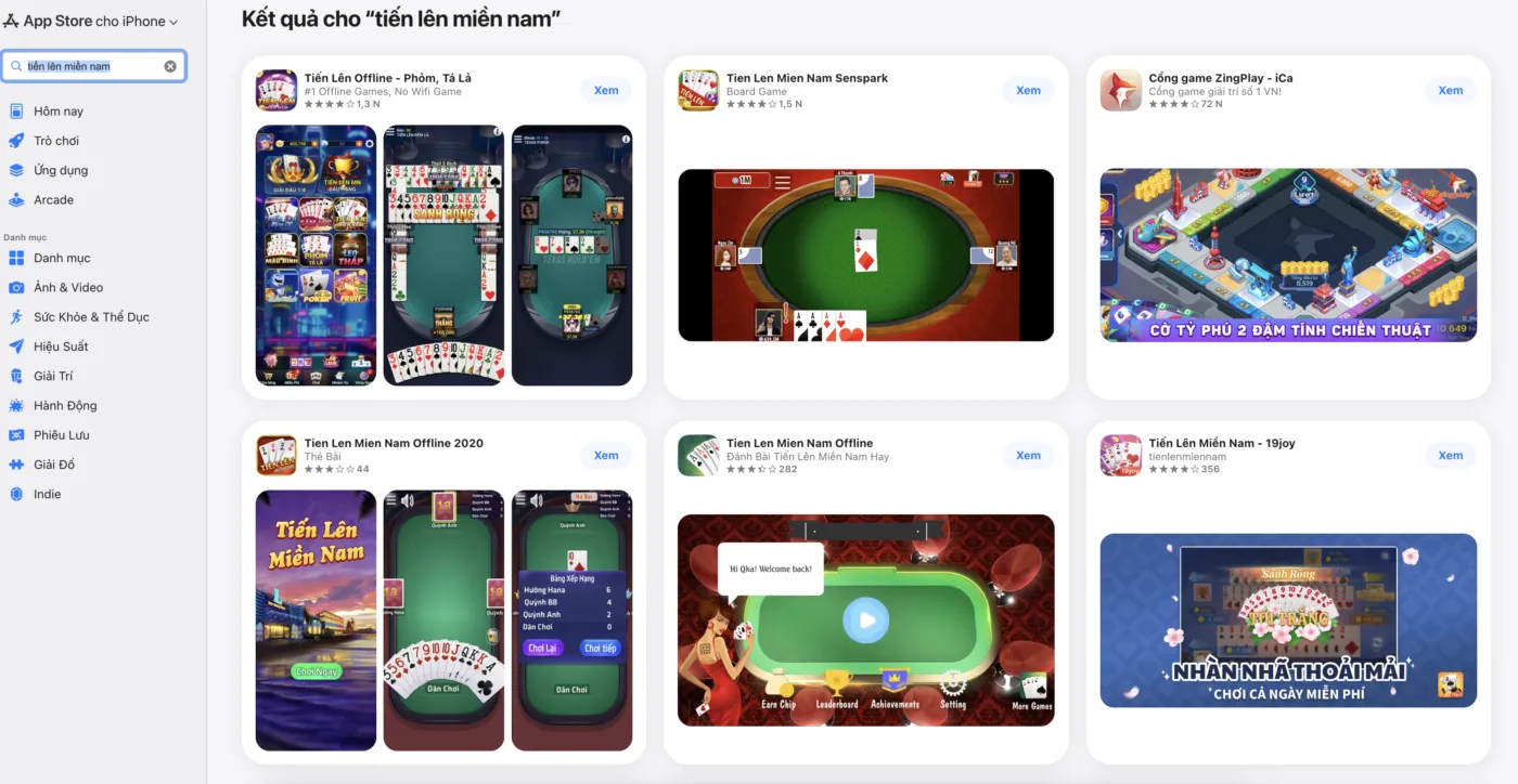 Hướng dẫn tải game bài tiến lên trên iOS App Store