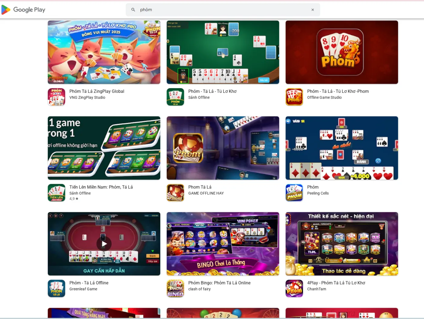 Hướng dẫn tải game bài Phỏm Tá Lả Android trên Google Play