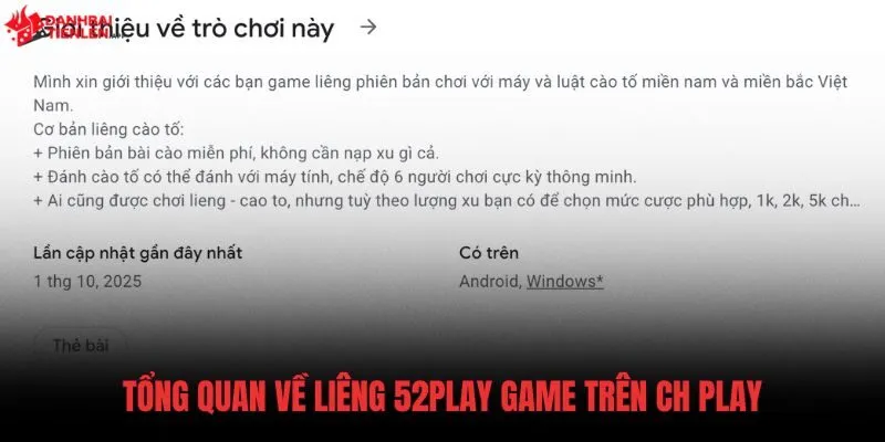 Nguồn gốc và thông số kỹ thuật Liêng 52Play Game Android