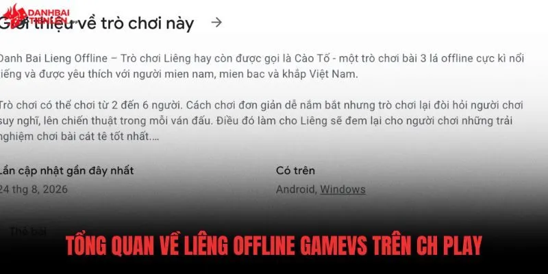Thông số kỹ thuật của Liêng offline Gamevs Android trên CH Play